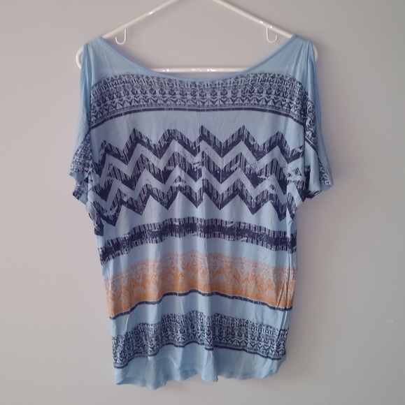 Mudd Short-Sleeve Cold Shoulder T-Shirt Scoop-neck Blue Orange Medium - Picture 2 of 7